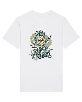 Ananas Amuzant Retro Pizza Skate Skateboarder White