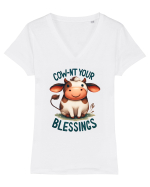 pentru prietenii animalelor - Cow-nt your blessings Tricou mânecă scurtă guler V Damă Evoker