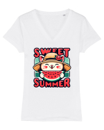 cu pisici in vacanță - Sweet summer Tricou mânecă scurtă guler V Damă Evoker