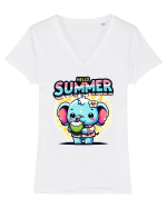 Hello summer - Mica Elefănțica Tricou mânecă scurtă guler V Damă Evoker