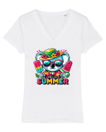Hello summer - Ursulețul koala Tricou mânecă scurtă guler V Damă Evoker