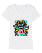 Hello summer - Leu paraleu Tricou mânecă scurtă guler V Damă Evoker
