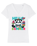 Hello summer - Cum fu panda Tricou mânecă scurtă guler V Damă Evoker