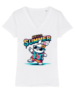 Hello summer - Rică Iepurică Tricou mânecă scurtă guler V Damă Evoker