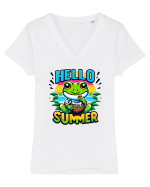 Hello summer - Broscuță draguță Tricou mânecă scurtă guler V Damă Evoker