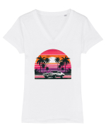 Vintage summer Tricou mânecă scurtă guler V Damă Evoker