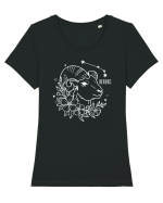 Zodiac Floral - Zodia Berbec - pt culori inchise Tricou mânecă scurtă guler larg fitted Damă Expresser