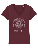 Zodiac Floral - Zodia Gemeni - pt culori inchise Tricou mânecă scurtă guler V Damă Evoker