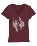 Zodiac Floral - Zodia Pești - pt culori inchise Tricou mânecă scurtă guler V Damă Evoker
