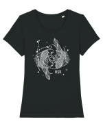 Zodiac Floral - Zodia Pești - pt culori inchise Tricou mânecă scurtă guler larg fitted Damă Expresser