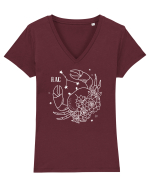Zodiac Floral - Zodia Rac - pt culori inchise Tricou mânecă scurtă guler V Damă Evoker