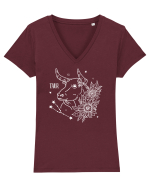 Zodiac Floral - Zodia Taur - pt culori inchise Tricou mânecă scurtă guler V Damă Evoker