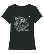 Zodiac Floral - Zodia Vărsător - pt culori inchise Tricou mânecă scurtă guler larg fitted Damă Expresser