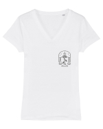 Zodiac minimalist geometric - Zodia Balanță Tricou mânecă scurtă guler V Damă Evoker