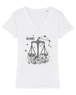 Zodiac Floral - Zodia Balanță Tricou mânecă scurtă guler V Damă Evoker