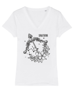 Zodiac Floral - Zodia Săgetător Tricou mânecă scurtă guler V Damă Evoker