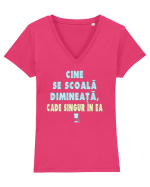 CINE SE SCOALA DE DIMINEATA...CADE SINGUR IN EA :D Tricou mânecă scurtă guler V Damă Evoker