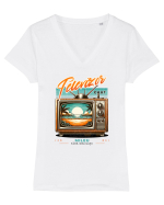 Televizor caut mileu fara obligatii - Un design de luat in concediu Tricou mânecă scurtă guler V Damă Evoker