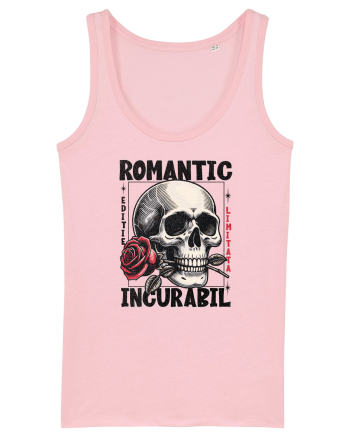 Romantic incurabil - Schelet craniu cu trandafir in gura Cotton Pink