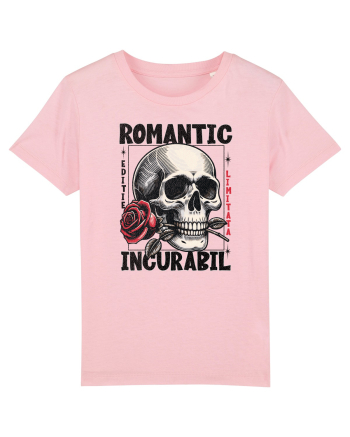 Romantic incurabil - Schelet craniu cu trandafir in gura Cotton Pink