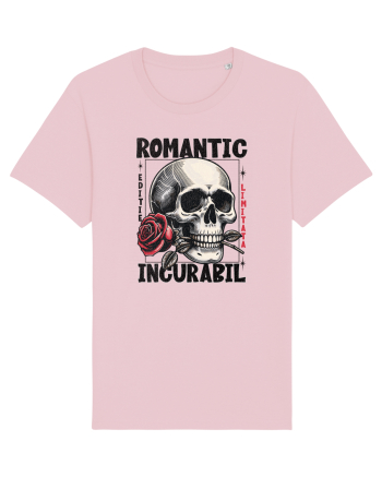 Romantic incurabil - Schelet craniu cu trandafir in gura Cotton Pink