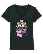 Pisica simpatica - ai adus plic? Tricou mânecă scurtă guler V Damă Evoker