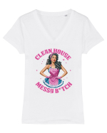 pentru soție cu atitudine - Clean house messy bitch Tricou mânecă scurtă guler V Damă Evoker