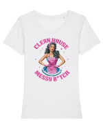 pentru soție cu atitudine - Clean house messy bitch Tricou mânecă scurtă guler larg fitted Damă Expresser