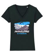 Paragliding is freedom Tricou mânecă scurtă guler V Damă Evoker