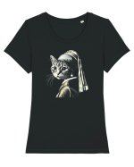 Pisica cu cercei de perla Tricou mânecă scurtă guler larg fitted Damă Expresser