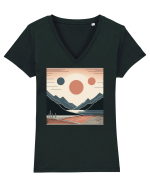 Natura munti soare si mare Tricou mânecă scurtă guler V Damă Evoker