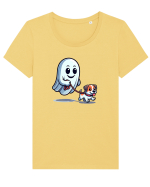 Halloween Fantoma Si Catelul La Plimbare Tricou mânecă scurtă guler larg fitted Damă Expresser