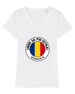 Romania - Liber sa fiu ultra'! Tricou mânecă scurtă guler V Damă Evoker