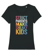 Strict Parents Make Sneaky Kids distresed Tricou mânecă scurtă guler larg fitted Damă Expresser