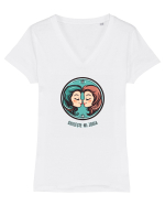 GHICESTE-MI ZODIA - GEMENI / GEMINI Tricou mânecă scurtă guler V Damă Evoker