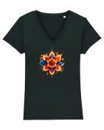 FLORAL GEOMETRIC 3 Tricou mânecă scurtă guler V Damă Evoker