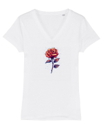 FLORAL GEOMETRIC TRANDAFIR / ROSE  Tricou mânecă scurtă guler V Damă Evoker