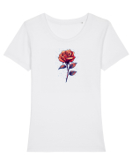 FLORAL GEOMETRIC TRANDAFIR / ROSE  Tricou mânecă scurtă guler larg fitted Damă Expresser
