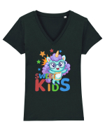 Unicorn simpatic cu ochelari Sweet Kids Tricou mânecă scurtă guler V Damă Evoker
