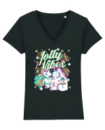 Unicorn Jolly Vibes - Bucuria Sarbatorilor De Iarna Tricou mânecă scurtă guler V Damă Evoker