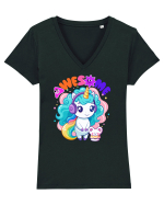 Unicorn cu par cret si prietenul soricel Tricou mânecă scurtă guler V Damă Evoker