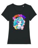 Unicorn cu par cret si prietenul soricel Tricou mânecă scurtă guler larg fitted Damă Expresser