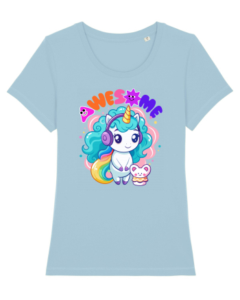 Unicorn cu par cret si prietenul soricel Sky Blue