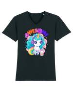 Unicorn cu par cret si prietenul soricel Tricou mânecă scurtă guler V Bărbat Presenter