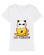 Cat-ffeinated - pentru iubitorii de cafea Tricou mânecă scurtă guler V Damă Evoker