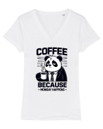Coffee - because monday happens - pentru dependenții de cafea Tricou mânecă scurtă guler V Damă Evoker