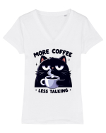 More coffee less talking - pentru dependenții de cafea Tricou mânecă scurtă guler V Damă Evoker