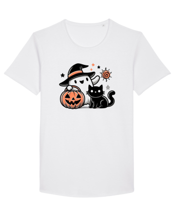 Halloween ghost and black cat White