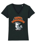Happy Howloween Funny Halloween Wolf Tricou mânecă scurtă guler V Damă Evoker