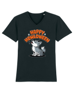 Happy Howloween Funny Halloween Wolf Tricou mânecă scurtă guler V Bărbat Presenter